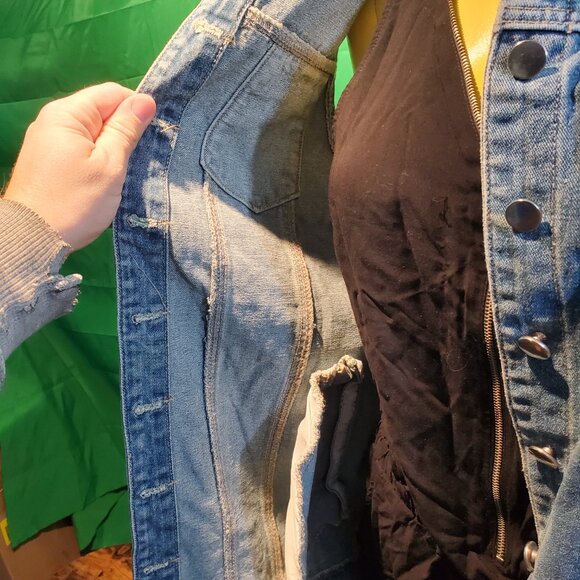 Women Denim Jeans Jacket Coat sleeveless trench size M blue 90's - Picture 3 of 11